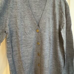 Gray V-Neck Button-Up Women's Sweater